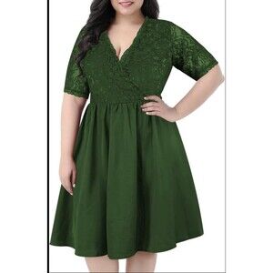 Nemidor Women's V-Neck Lace Top Plus Size 18 Swing Dress Zipper Back Pockets